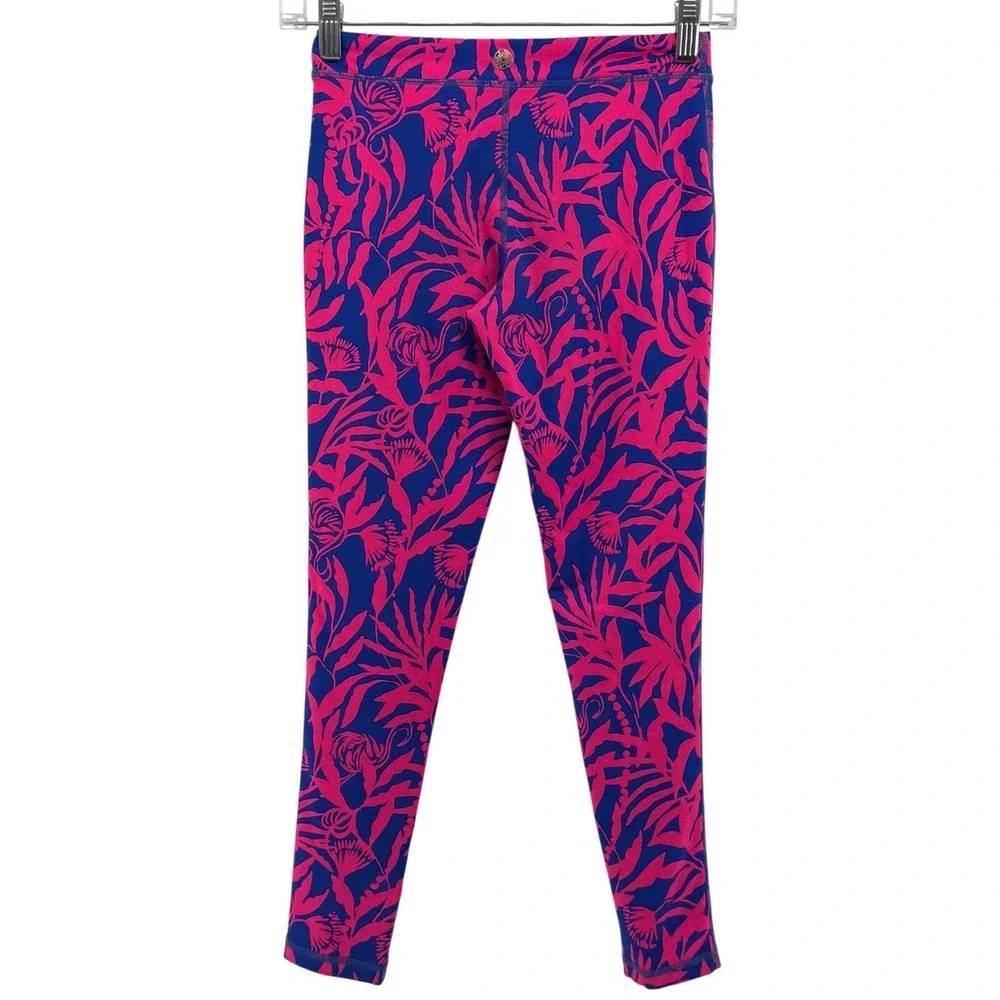 Lilly Pulitzer Luxletic Pink Blue Tropical Palm Leaf Leggings 009512 Girls L